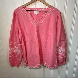Bellisima by Kim Gravel Blouse Embroidered Eyelets 3/4 Length Sleeves Women’s L
